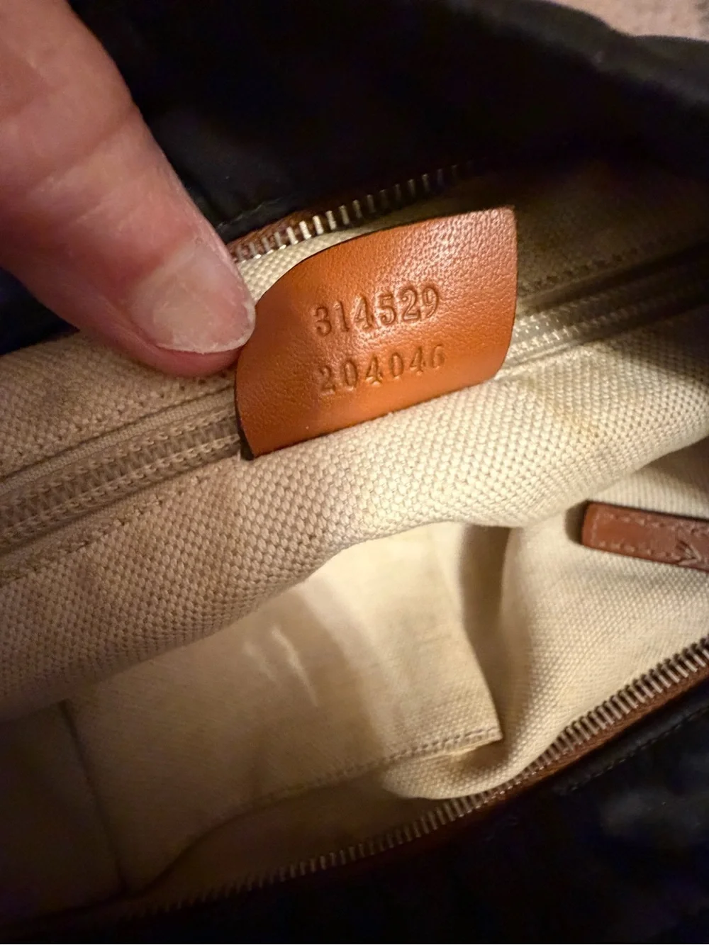 Gucci Black Monogram Messenger Bag with Brown Leather Strap
